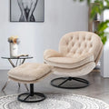 Poltrona girevole in velluto con pouf, senza braccioli, 1 posto | Beige