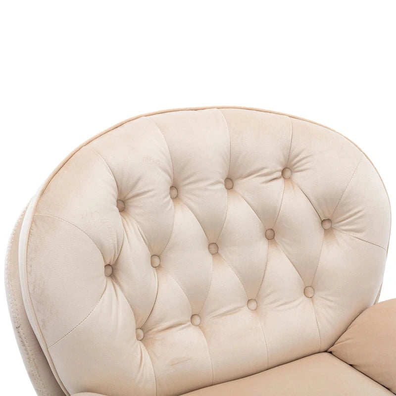 Poltrona girevole in velluto con pouf, senza braccioli, 1 posto | Beige