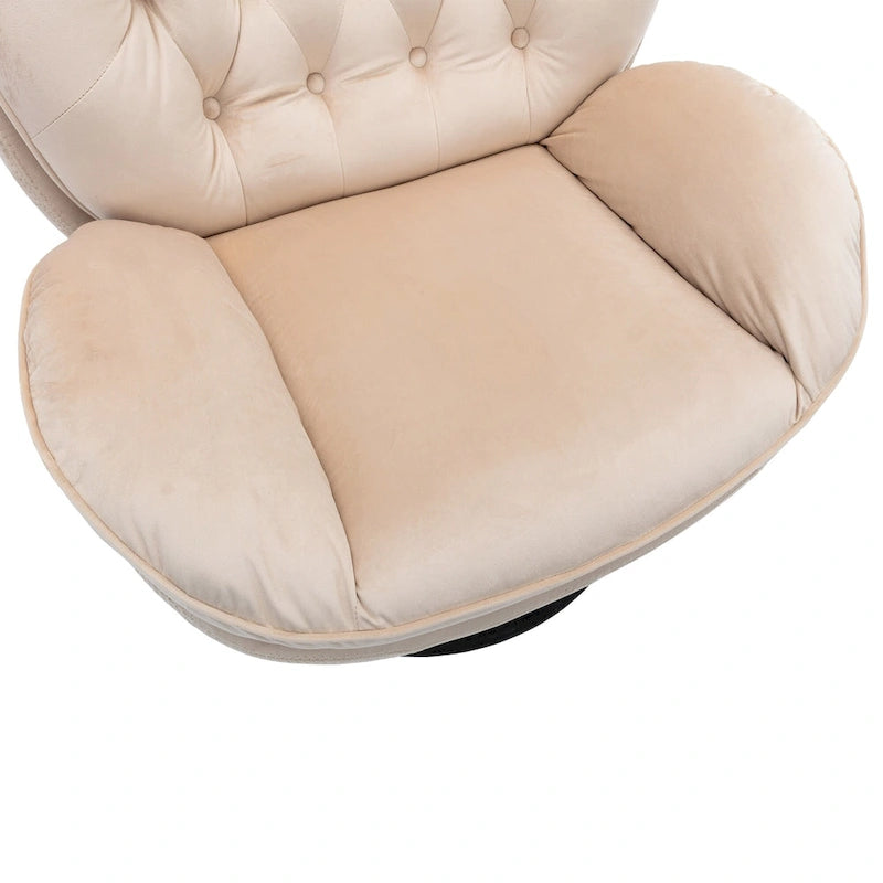 Poltrona girevole in velluto con pouf, senza braccioli, 1 posto | Beige