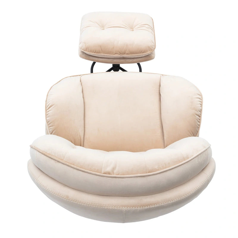 Poltrona girevole in velluto con pouf, senza braccioli, 1 posto | Beige