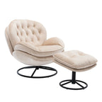 Poltrona girevole in velluto con pouf, senza braccioli, 1 posto | Beige