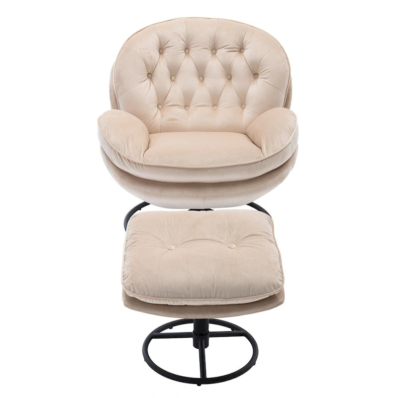 Poltrona girevole in velluto con pouf, senza braccioli, 1 posto | Beige