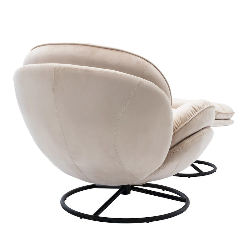 Poltrona girevole in velluto con pouf, senza braccioli, 1 posto | Beige