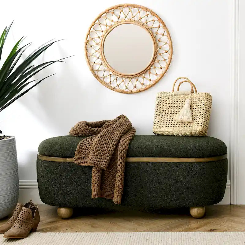 Panca Pouf Contenitore Imbottita Verde Scuro, 1 Posto