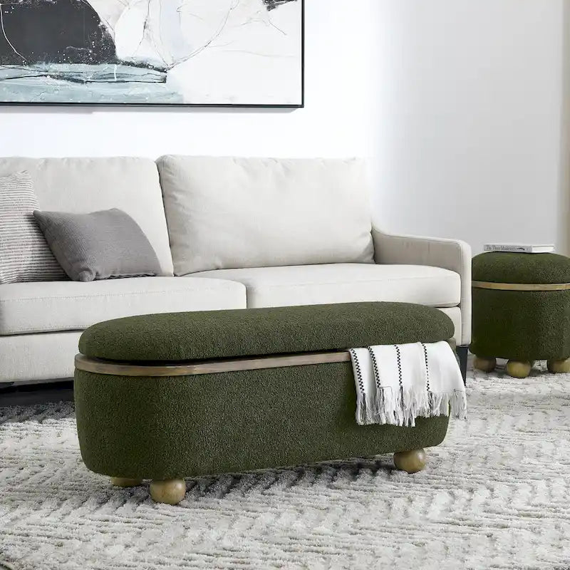 Panca Pouf Contenitore Imbottita Verde Scuro, 1 Posto