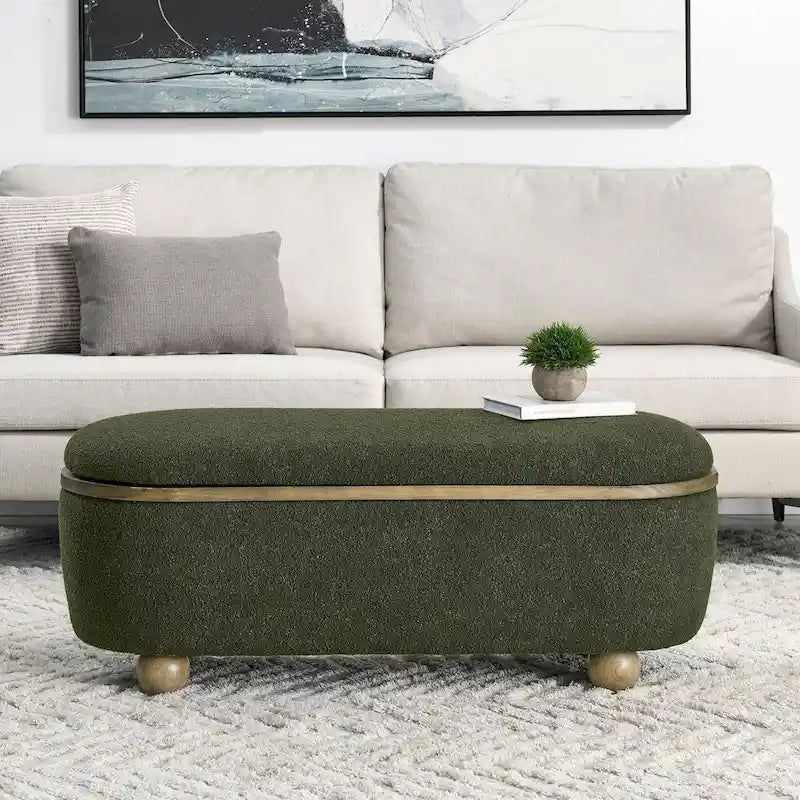 Panca Pouf Contenitore Imbottita Verde Scuro, 1 Posto