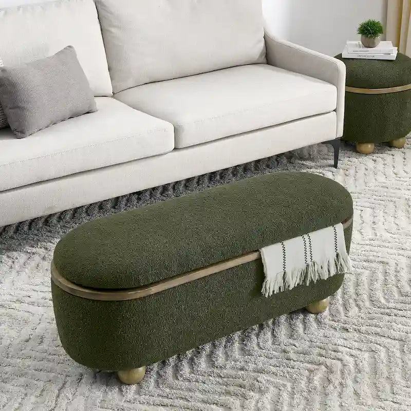 Panca Pouf Contenitore Imbottita Verde Scuro, 1 Posto