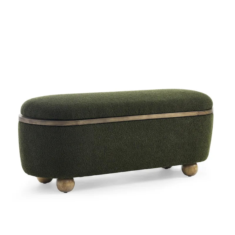 Panca Pouf Contenitore Imbottita Verde Scuro, 1 Posto