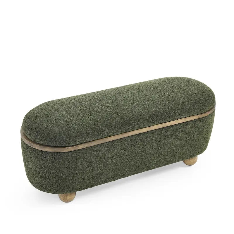 Panca Pouf Contenitore Imbottita Verde Scuro, 1 Posto