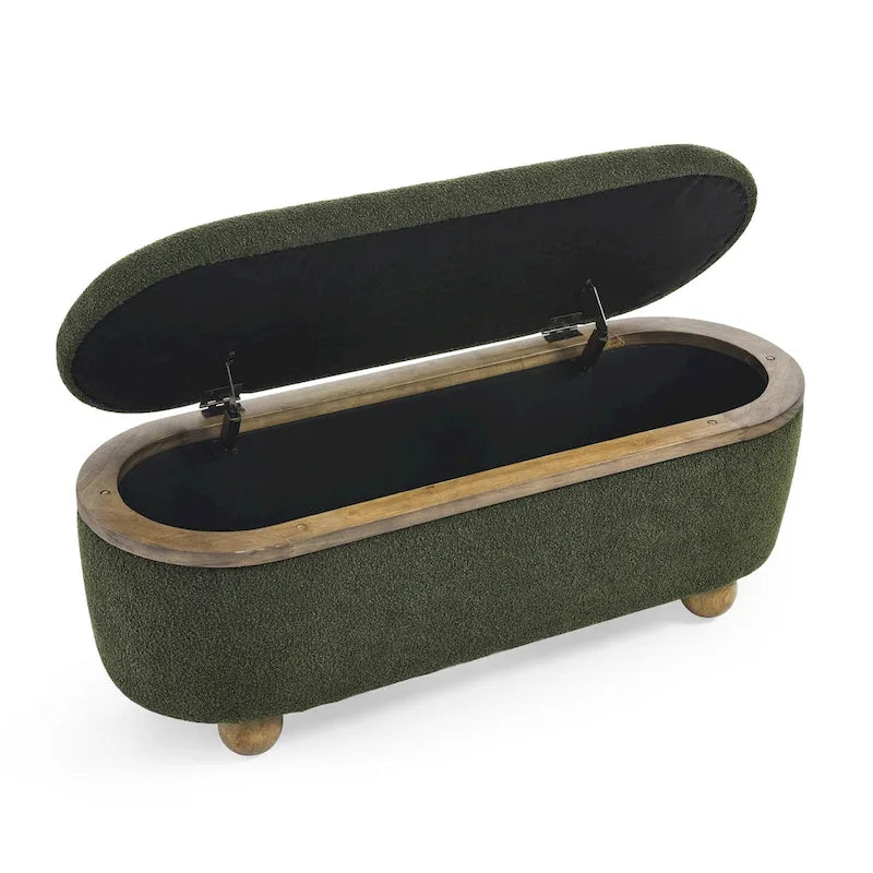 Panca Pouf Contenitore Imbottita Verde Scuro, 1 Posto