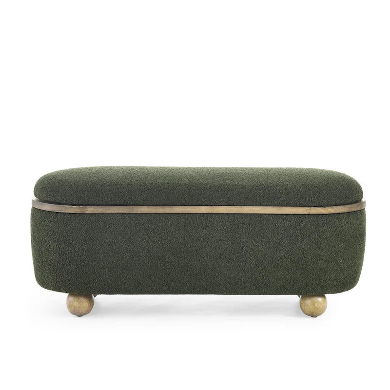 Panca Pouf Contenitore Imbottita Verde Scuro, 1 Posto