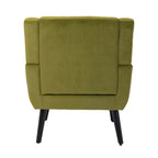 Poltroncina di design in velluto verde con gambe in legno nero, a sedile singolo