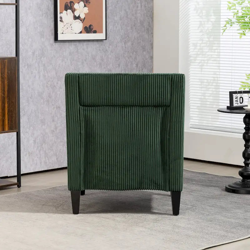Poltrona d'Appoggio in Velluto a Coste Color Smeraldo con Braccioli Curvi, Seduta Singola