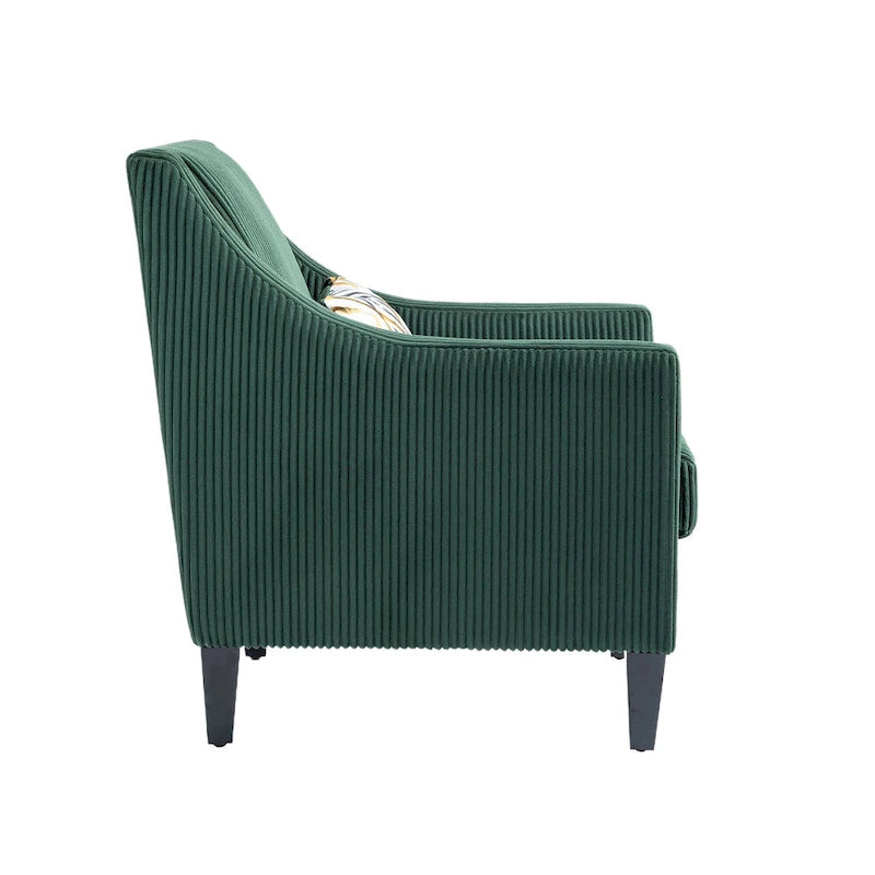 Poltrona d'Appoggio in Velluto a Coste Color Smeraldo con Braccioli Curvi, Seduta Singola