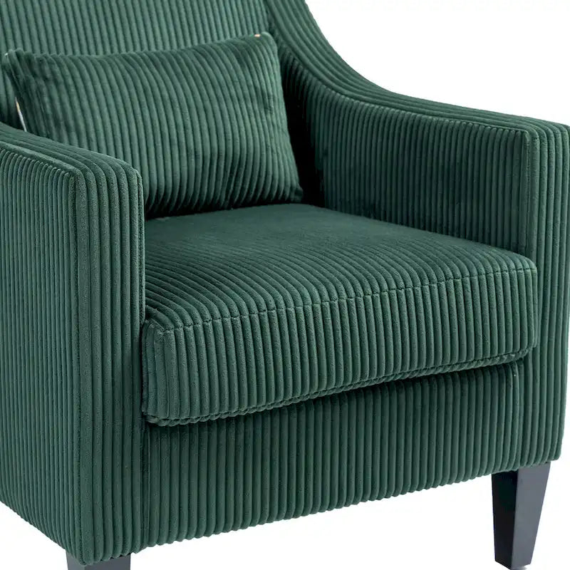 Poltrona d'Appoggio in Velluto a Coste Color Smeraldo con Braccioli Curvi, Seduta Singola