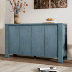 Madia a 4 ante blu scuro / nera / naturale, impiallacciatura in rovere con finitura anticata, montaggio da 1 persona