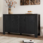 Madia a 4 ante blu scuro / nera / naturale, impiallacciatura in rovere con finitura anticata, montaggio da 1 persona