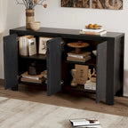 Madia a 4 ante blu scuro / nera / naturale, impiallacciatura in rovere con finitura anticata, montaggio da 1 persona