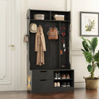 Albero da ingresso nero 4 in 1 con panca, 6 ganci e contenitore, 1 posto