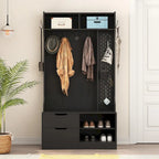 Albero da ingresso nero 4 in 1 con panca, 6 ganci e contenitore, 1 posto