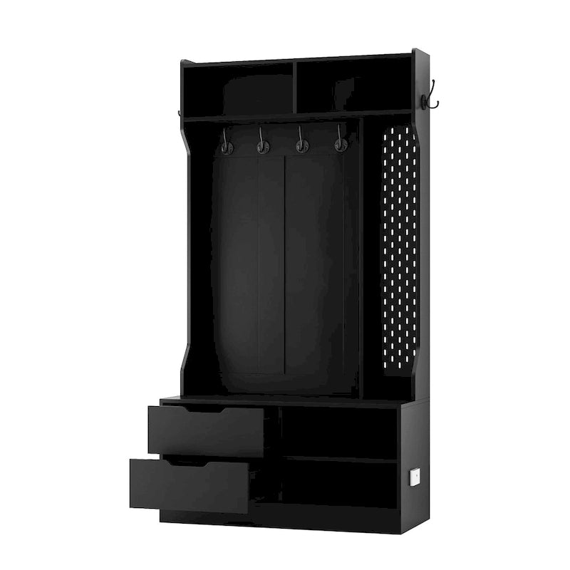 Albero da ingresso nero 4 in 1 con panca, 6 ganci e contenitore, 1 posto