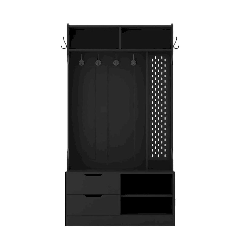 Albero da ingresso nero 4 in 1 con panca, 6 ganci e contenitore, 1 posto