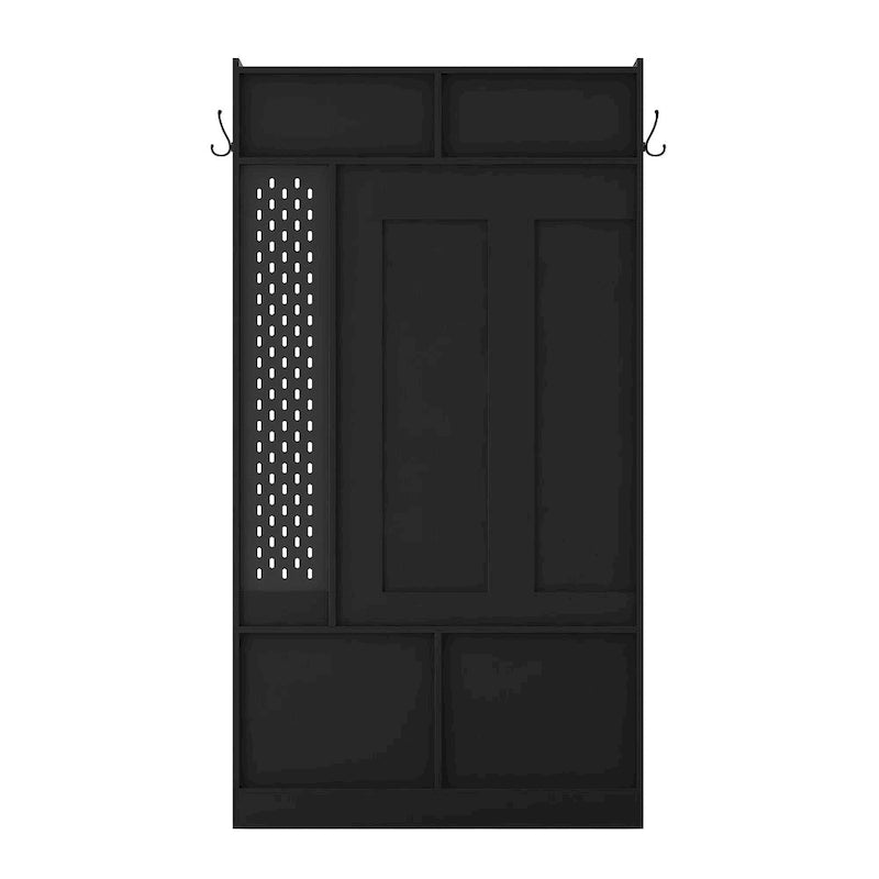 Albero da ingresso nero 4 in 1 con panca, 6 ganci e contenitore, 1 posto