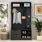 Albero da ingresso nero 4 in 1 con panca, 6 ganci e contenitore, 1 posto