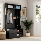 Albero da ingresso nero 4 in 1 con panca, 6 ganci e contenitore, 1 posto