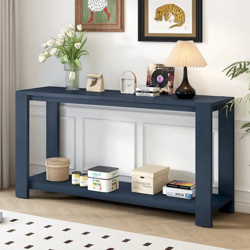 Consolle minimalista con ripiano inferiore, 4 gambe, uso singolo | Blu navy