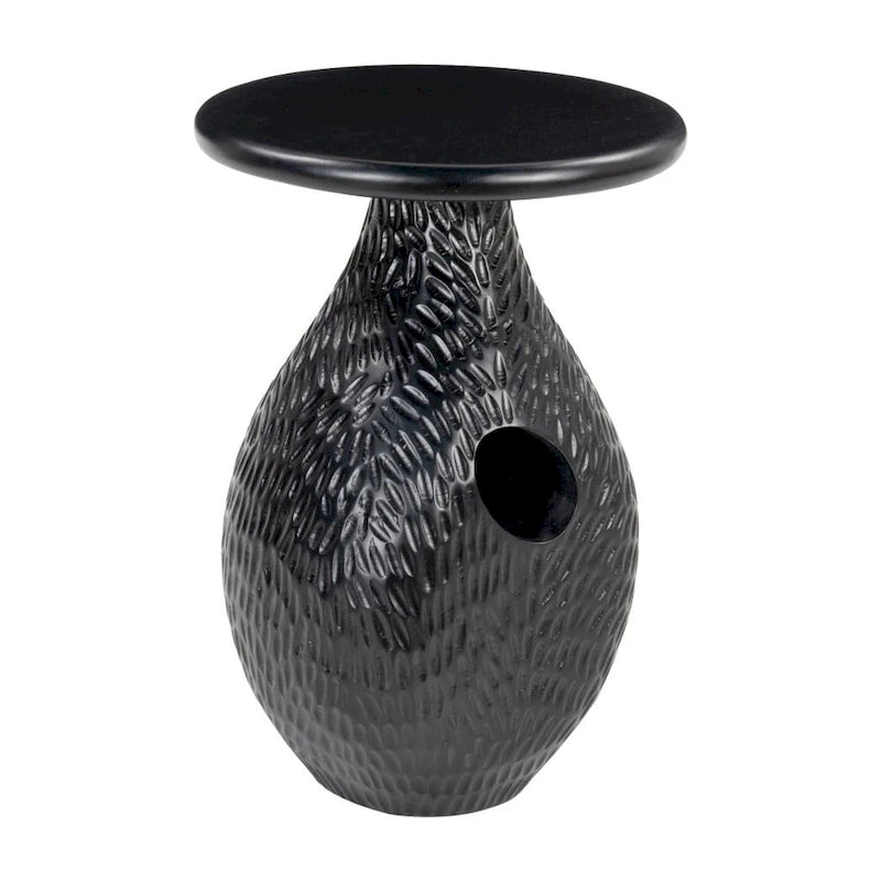 Tavolino Rotondo a Piedistallo in Legno Nero, Singolo, 15" x 20.1"