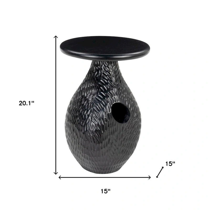 Tavolino Rotondo a Piedistallo in Legno Nero, Singolo, 15" x 20.1"