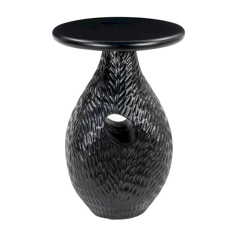 Tavolino Rotondo a Piedistallo in Legno Nero, Singolo, 15" x 20.1"