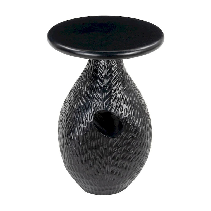 Tavolino Rotondo a Piedistallo in Legno Nero, Singolo, 15" x 20.1"