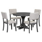 Set da pranzo rotondo con piedistallo retrò color tortora, 5 pezzi (4 posti)