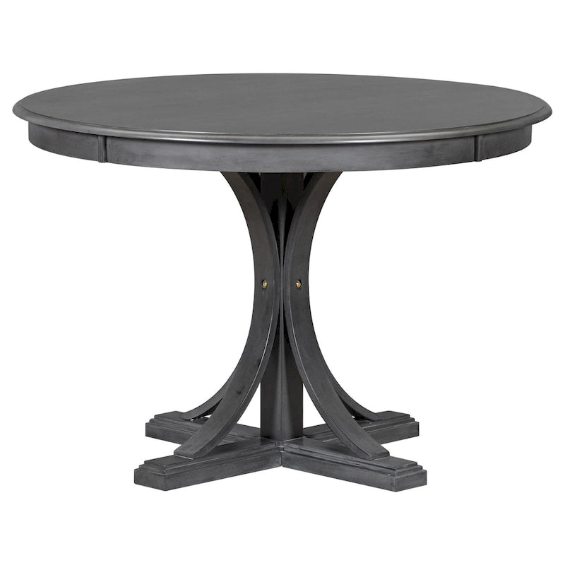 Set da pranzo rotondo con piedistallo retrò color tortora, 5 pezzi (4 posti)