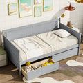Divano letto singolo grigio con 2 cassetti portaoggetti, stile divano, per 1 persona