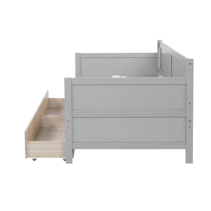 Divano letto singolo grigio con 2 cassetti portaoggetti, stile divano, per 1 persona