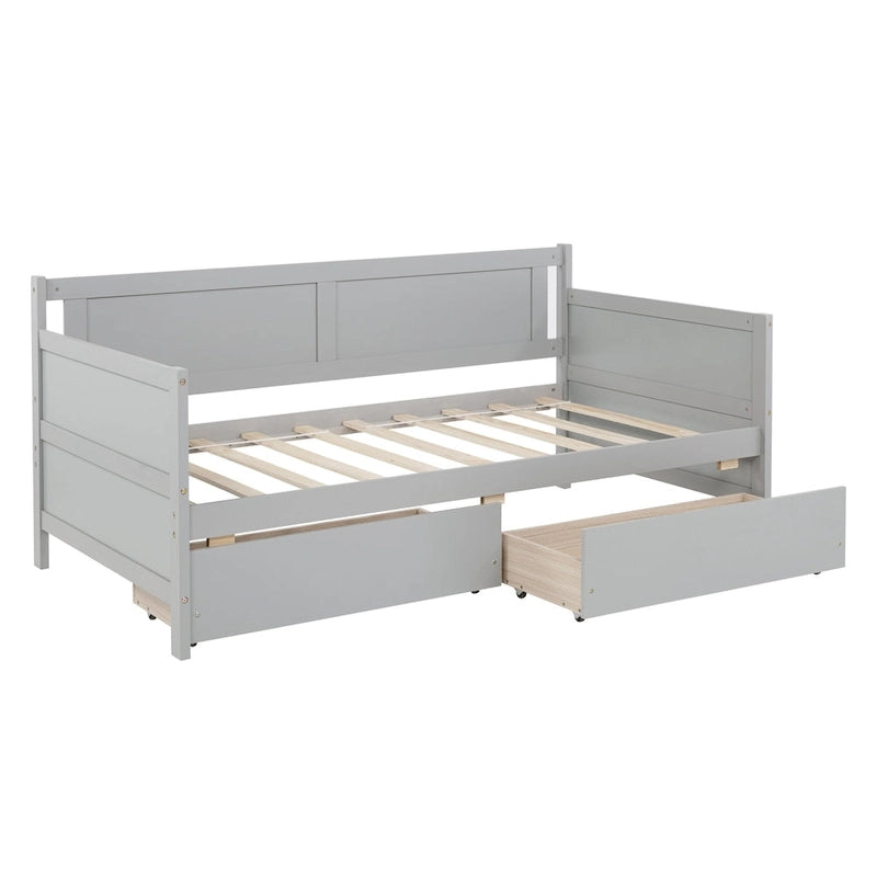 Divano letto singolo grigio con 2 cassetti portaoggetti, stile divano, per 1 persona