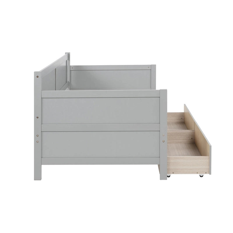 Divano letto singolo grigio con 2 cassetti portaoggetti, stile divano, per 1 persona