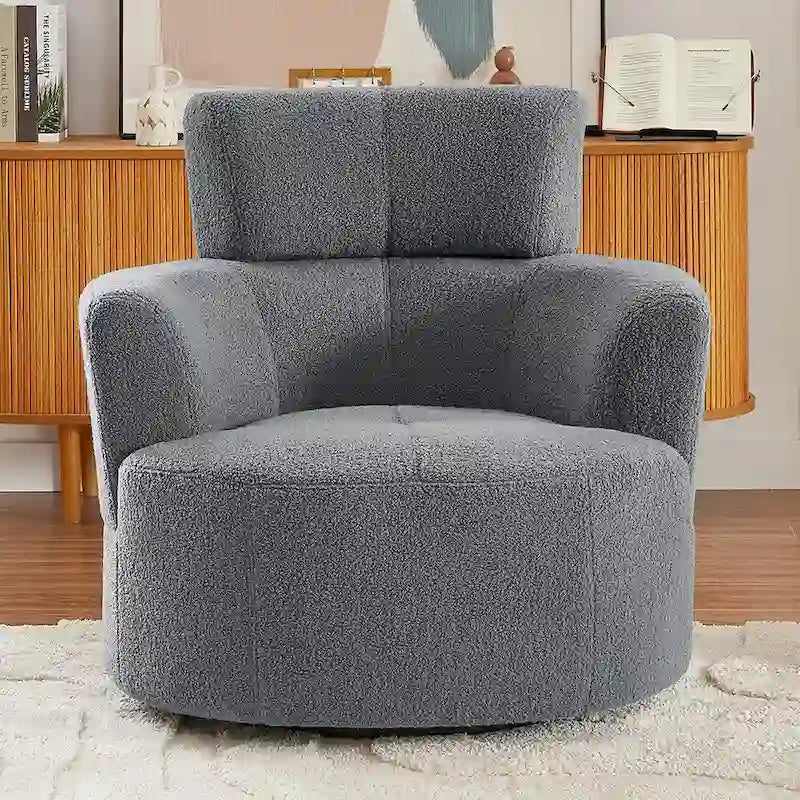 Poltrona a botte girevole a 360° in pile berbero verde/giallo/crema/grigio, singola