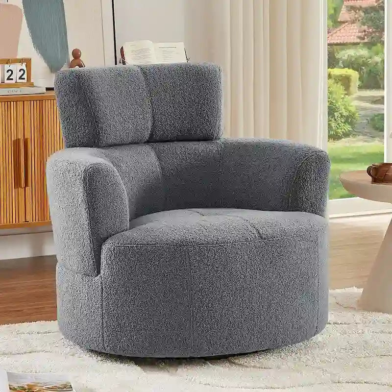 Poltrona a botte girevole a 360° in pile berbero verde/giallo/crema/grigio, singola