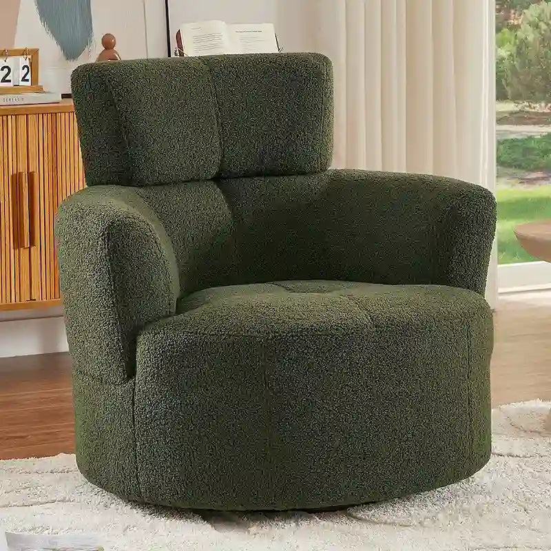 Poltrona a botte girevole a 360° in pile berbero verde/giallo/crema/grigio, singola