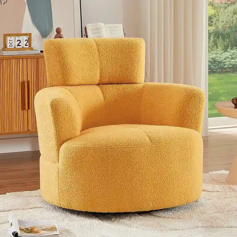 Poltrona a botte girevole a 360° in pile berbero verde/giallo/crema/grigio, singola
