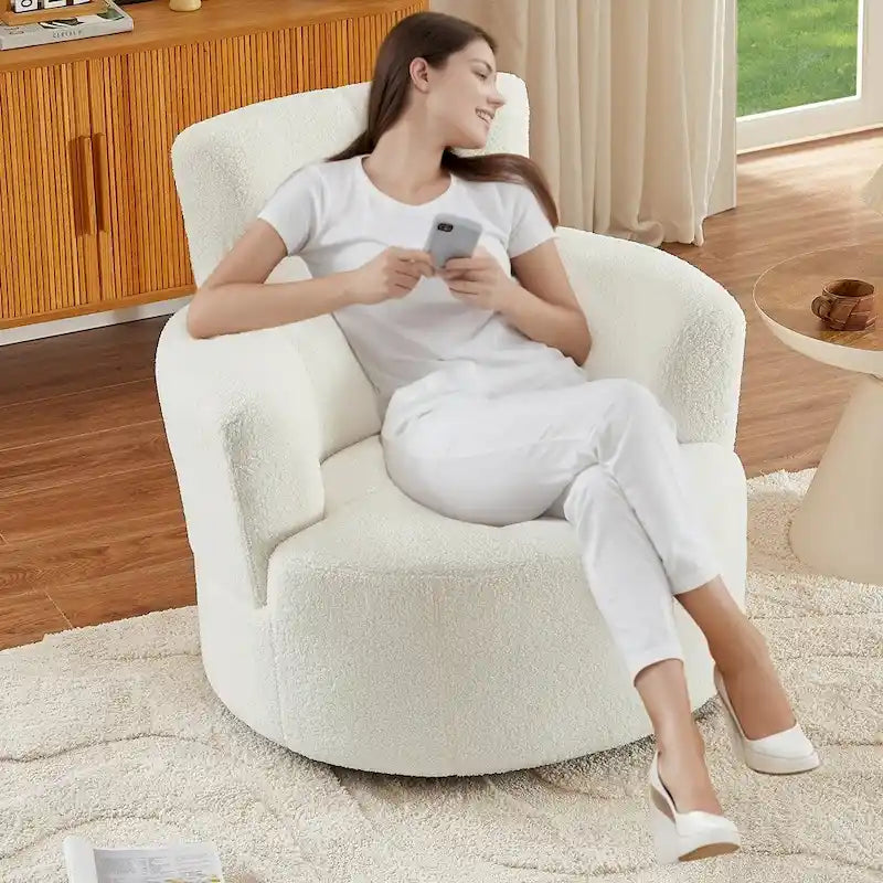 Poltrona a botte girevole a 360° in pile berbero verde/giallo/crema/grigio, singola