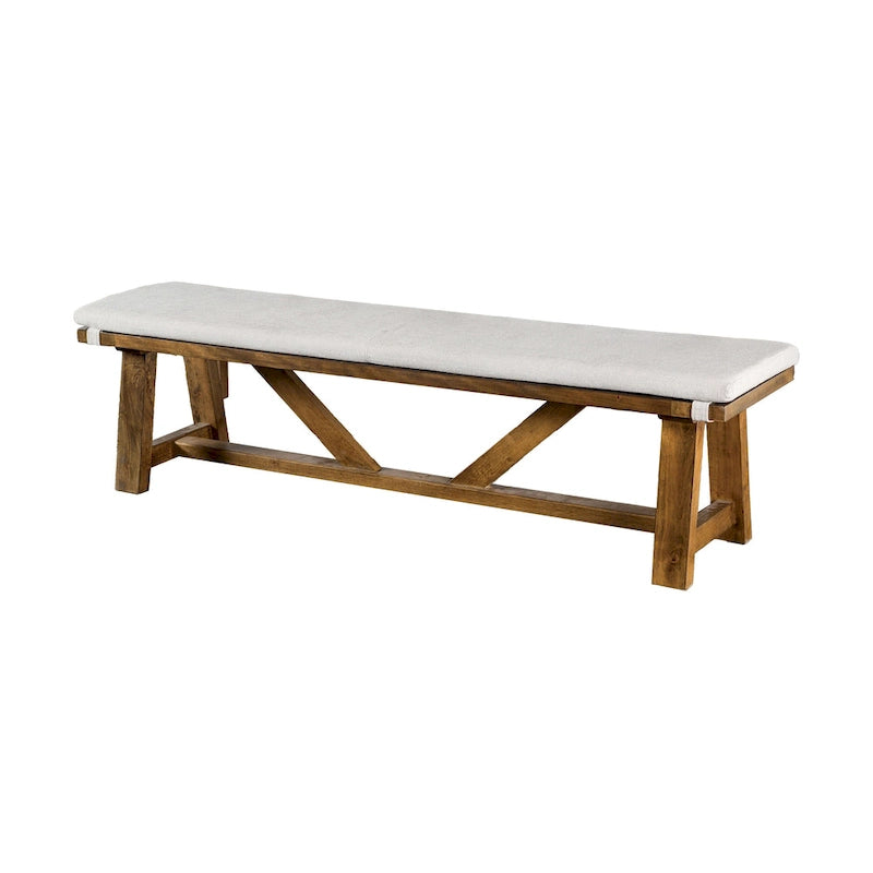 Panca da pranzo a cavalletto marrone e bianco sporco, 175 cm, sedile imbottito per 2 persone