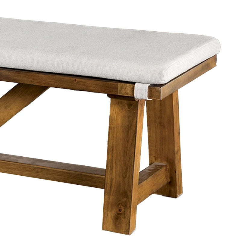Panca da pranzo a cavalletto marrone e bianco sporco, 175 cm, sedile imbottito per 2 persone