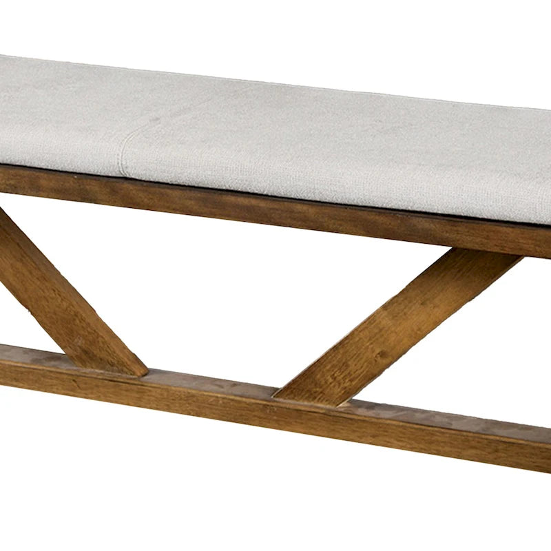 Panca da pranzo a cavalletto marrone e bianco sporco, 175 cm, sedile imbottito per 2 persone