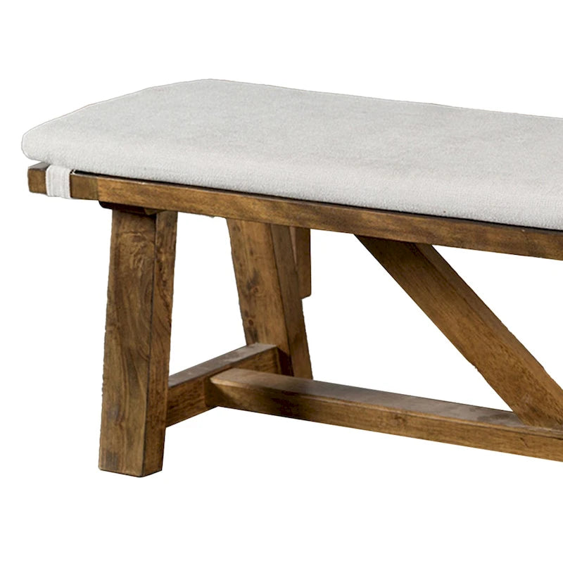 Panca da pranzo a cavalletto marrone e bianco sporco, 175 cm, sedile imbottito per 2 persone