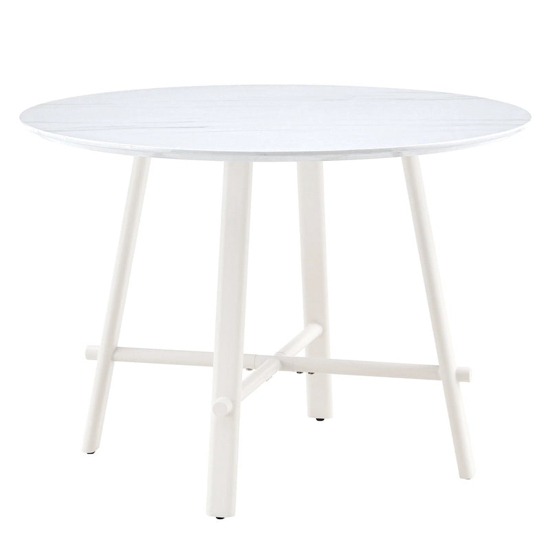 Tavolo da pranzo rotondo bianco, gambe in metallo, 4-6 posti